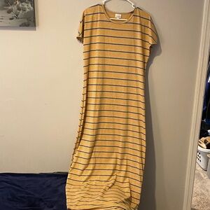 LuLaRoe Yellow and Blue Striped Maxi Dress